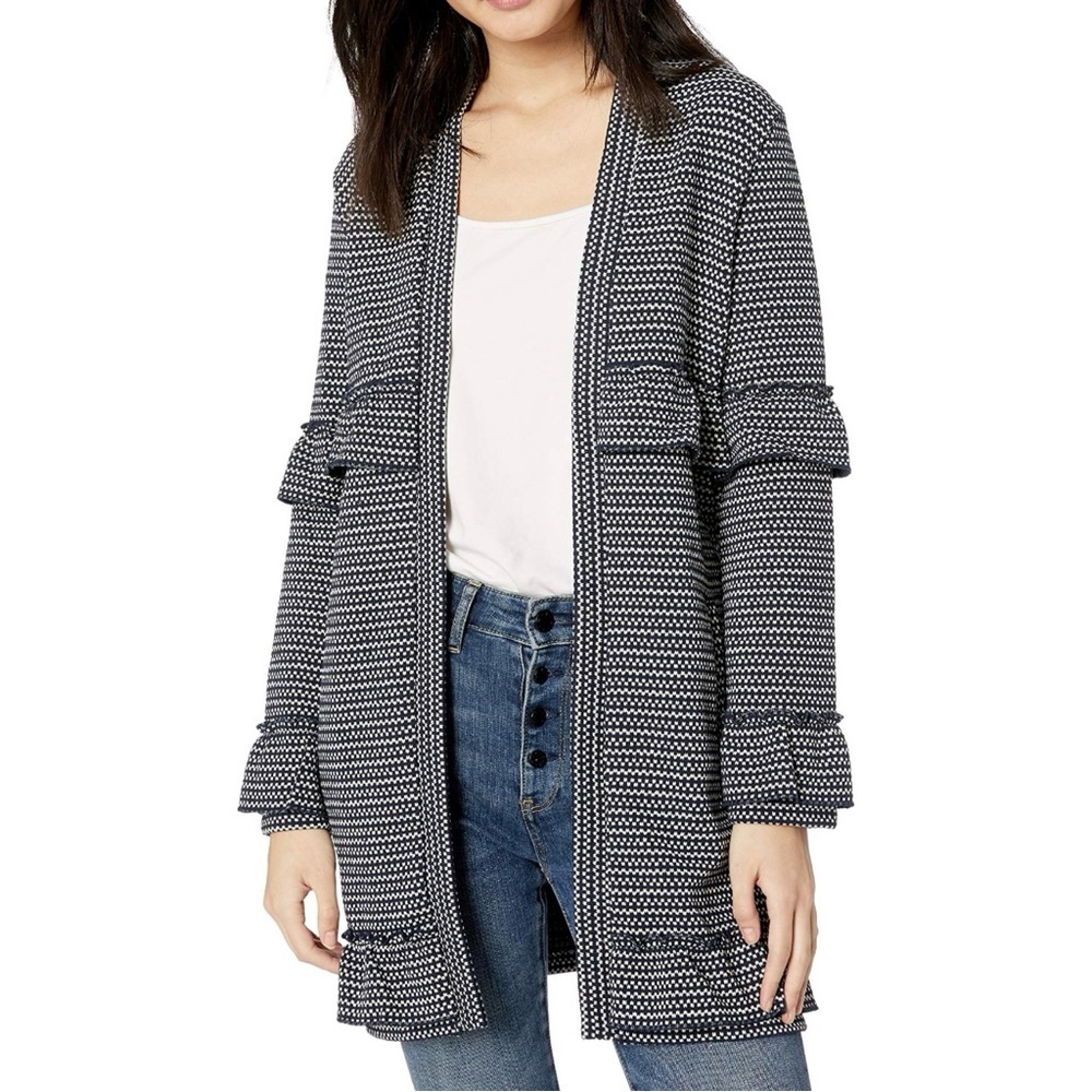 Jack by BB Dakota Womens‎ Ready to Ruffle Knit Coat SZ Large in Deep Navy